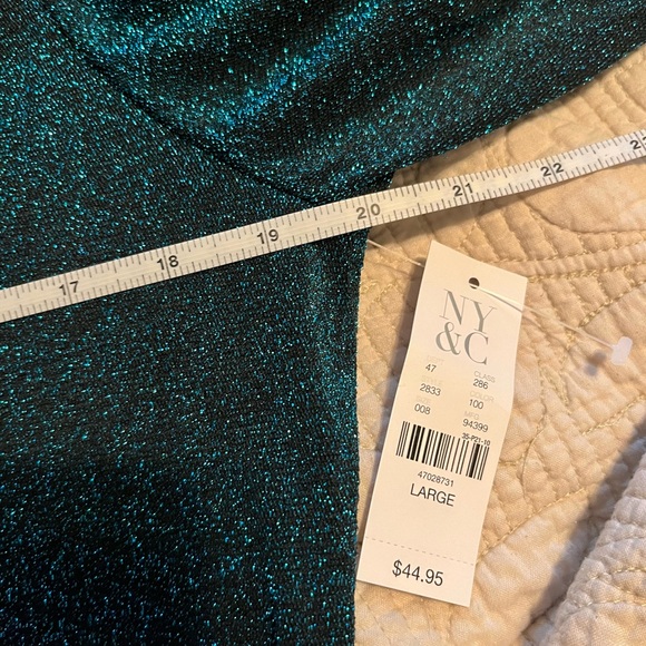 NWT NY & Co Sparkle mock neck long sleeve shirt teal green Size large NY&C - Picture 7 of 11